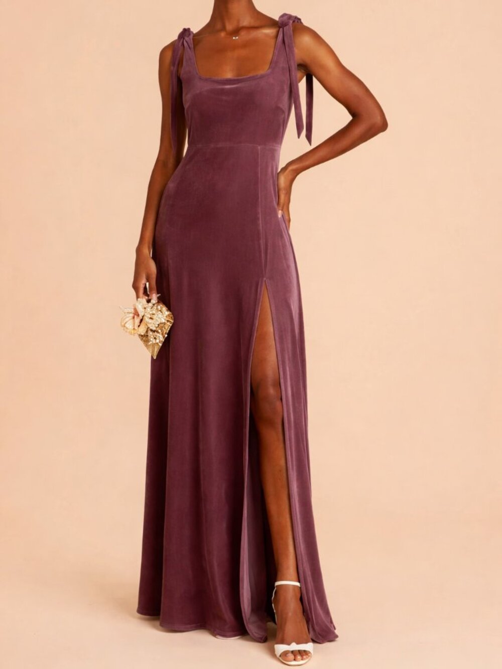 NWT Birdy Grey Velvet Alex Maxi Bridesmaid Dress Desert Rose Large